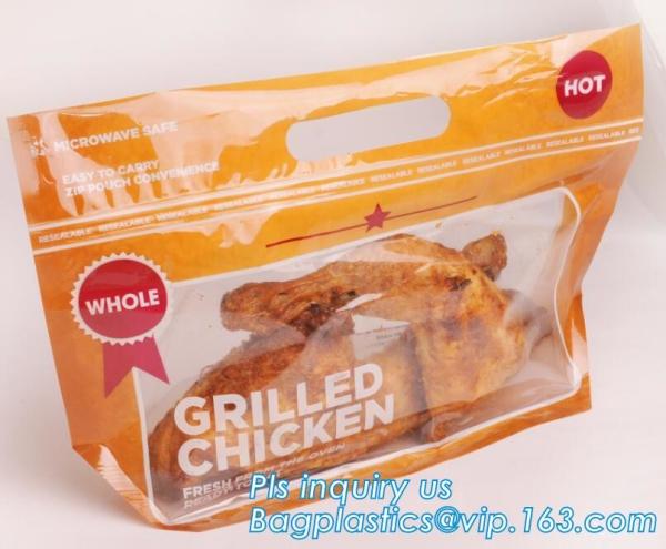 Stand Up Roasted Chicken Packaging Bags With Zip Top Hot Rotisserie Chicken Bag, Microwaveable pouch