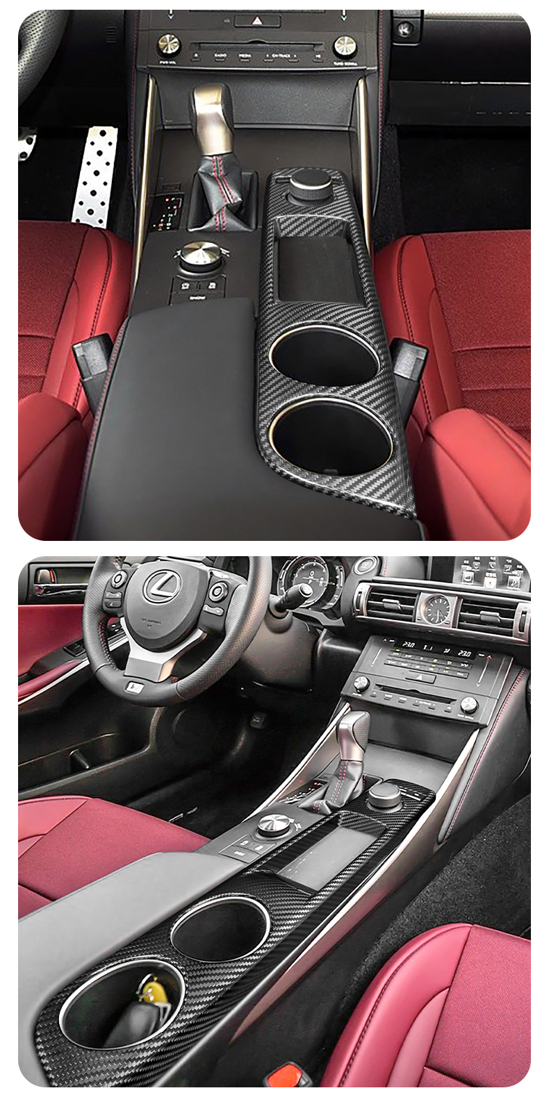 Dry Carbon Fiber Car Cup Panel Cover for Lexus IS 2013-2018 Year