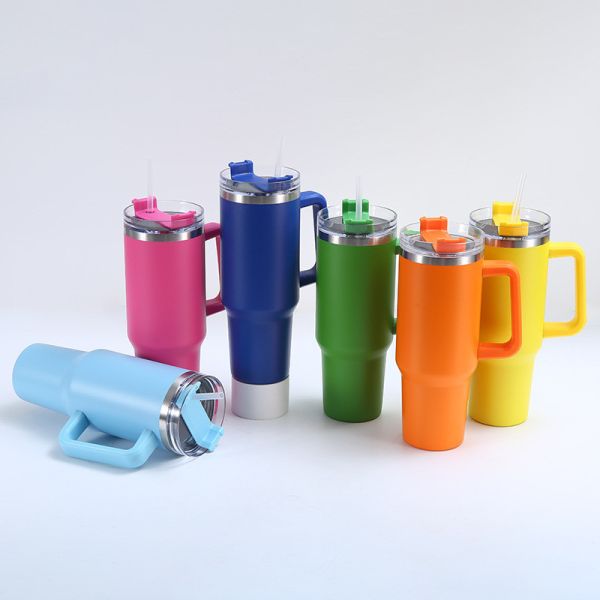 40 Oz Stainless Steel Tumbler With Handle And Straw Reusable Insulated Tumbler Travel Mug Keeps Drinks Cold For Husband Travel Office Gifts