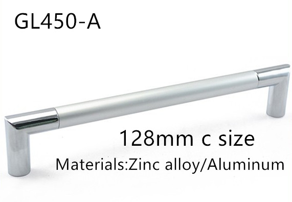128mm Aluminum Kitchen Cupboard , Zinc Silver Refrigerator Door Pulls Simple Modern Dresser Knobs