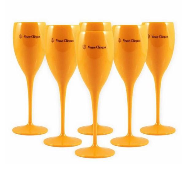 Yellow Pink Veuve Clicquot Plastic Champagne Flutes Glass Recyclable 