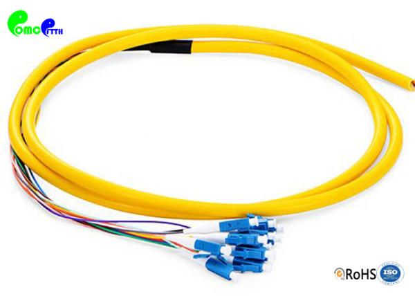 12F LC Pre - terminated Fiber Optic Pigtail SM 9 / 125μm LC UPC With G657A2 Bunch Fanout 0.9mm 0.5M LSZH Jacket Yellow