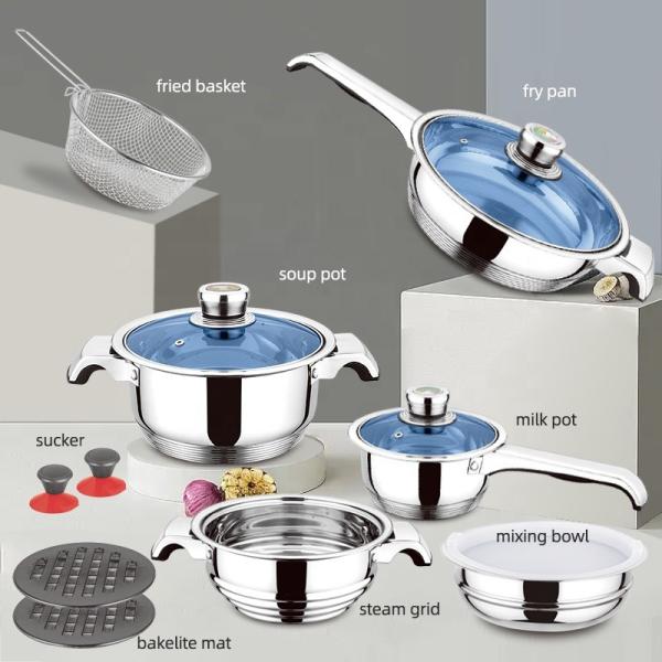 Multifunction Custom Pots And Pans Cookingware Set Cookware Cook Pot 21 Pieces Thickened Stainless Steel Cookware Set