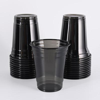 Ice Coffee PET Plastic Cups With Lid Clear Black Design For Takeaway Beverages