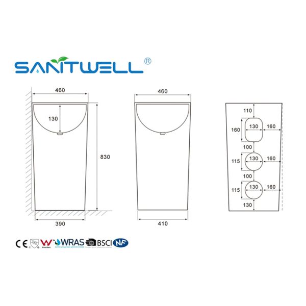 Standard Size Floor Standing Hand Wash Basin With Pedestal Solid Surface 460 * 460 * 830mm