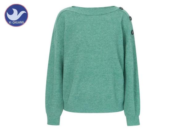 Buttons On Shoulder Womens Knit Pullover Sweater Boat Neck Pass Social Audit Sweater Factory