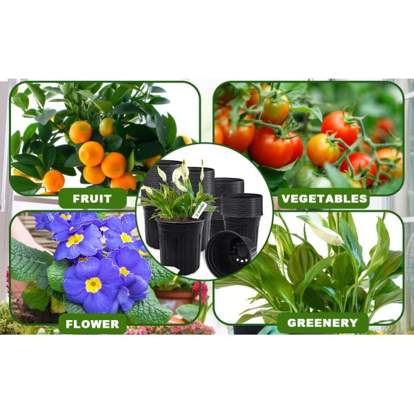 Gallon Plant Nursery Pots,Plastic Pots With Drainage Holes,Garden Flower Container Seedling Pot With White Label For Planting,Cuttings,Transplanting,Home Garden