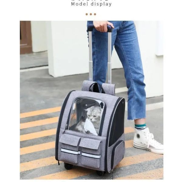 Dog Cat Carrier With Wheels Outdoor Backpack Pet Carrier Pet Trolley Portable