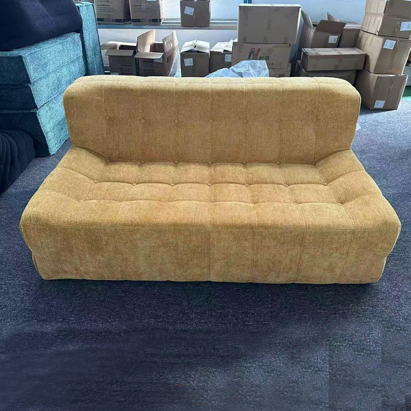 Modern Waffle Weave Fabric Tufted Apartment Living Room Sofa Sets Modular Reclining Boneless Sponge Filling Compressed Sofa