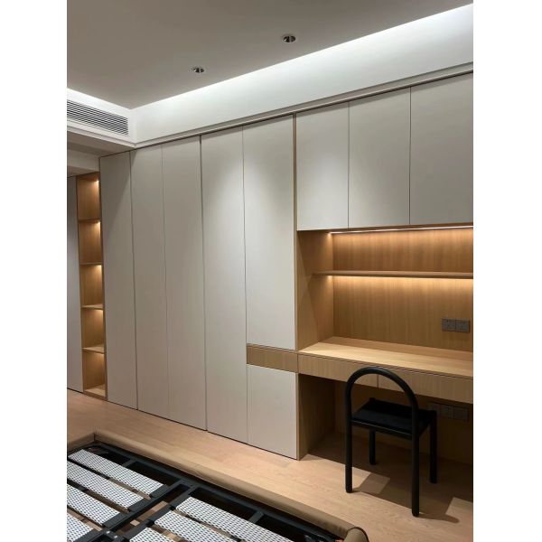 Modern Walnut Hotel Room Wardrobe With Dresser All In One