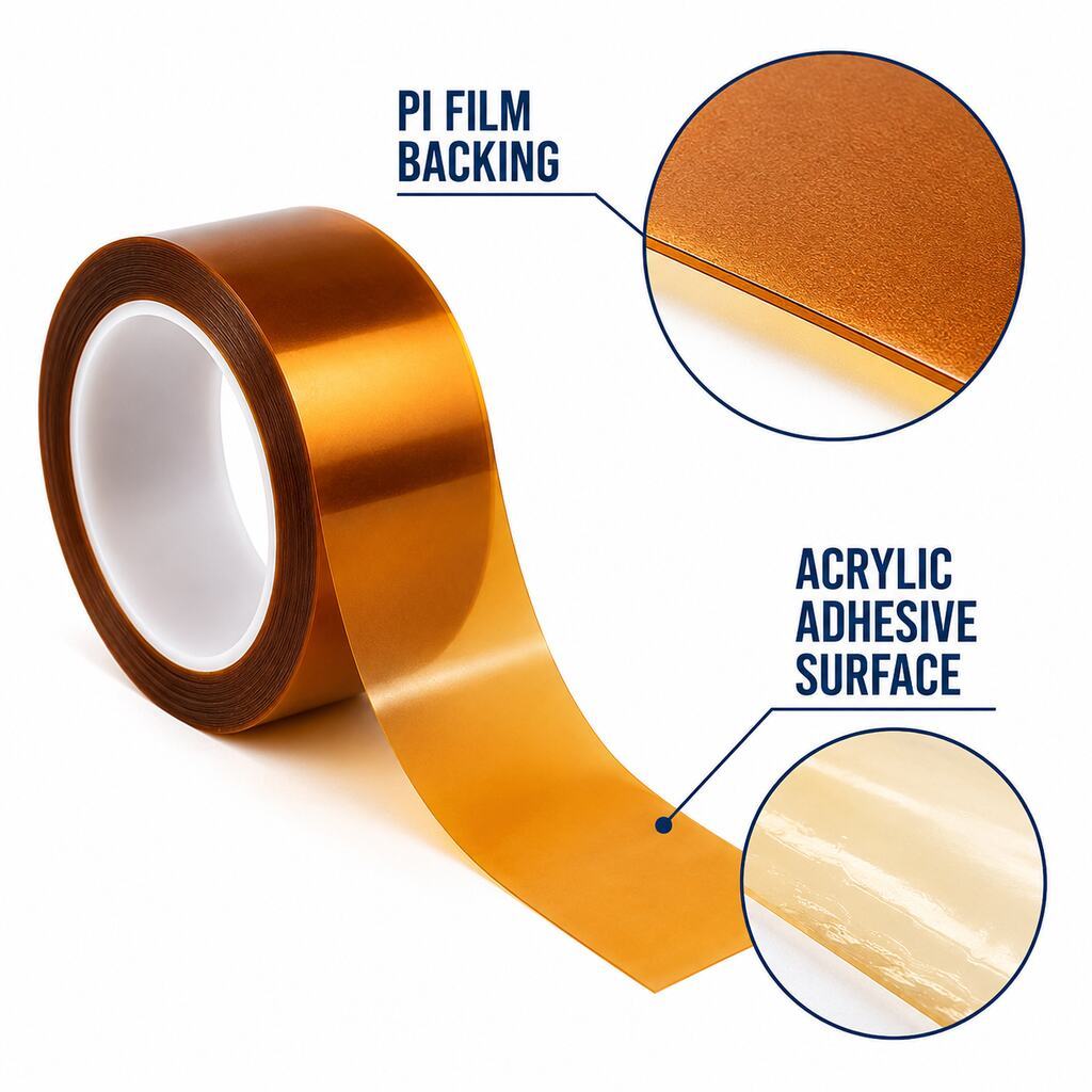 Non-Silicone Polyimide Tape (Silicone-Free Adhesive PI Tape / Acrylic PI Insulation Tape / Low-Contamination Masking Tape) – For Semiconductor, Optical Coating & Battery Processes