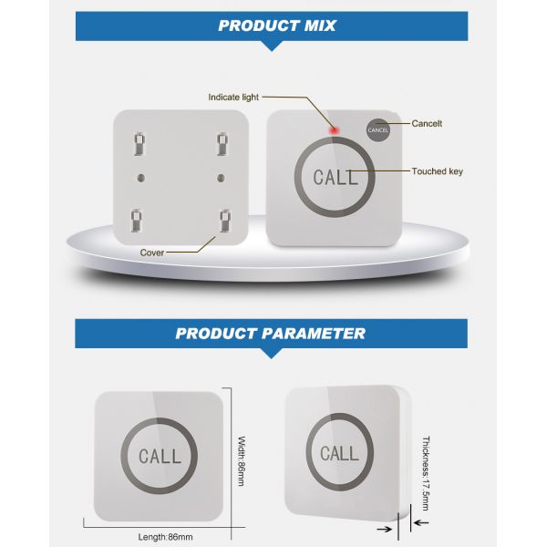 Беспроводный 433.92mhz пациентский сенсорный звонок колокол с 1 м выдвижной кабеля