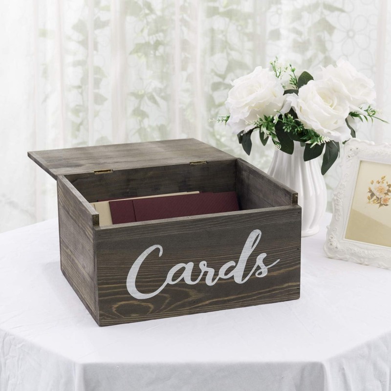 Vintage Rectangle Wood Wall Hanging Storage Box Country Style Wedding Card and Clamshell Gift Box