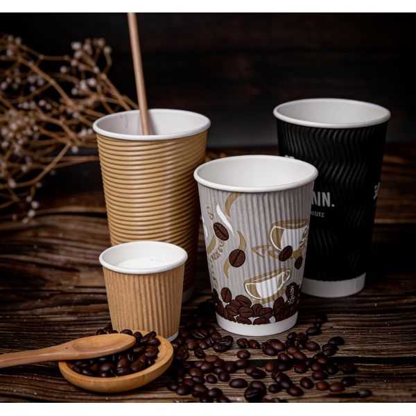 Ripple Wall Paper Cup with PE/PLA/Aqueous Dispersion Coated in 4oz to 20oz Capacity