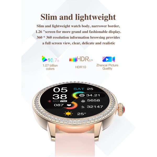 Eraysun China TK26 Lady Smart Watch With Round 1.26inch Fashion Cheap Waterproof 2025 IP67 Waterproof Female XOFIT Smartwatch