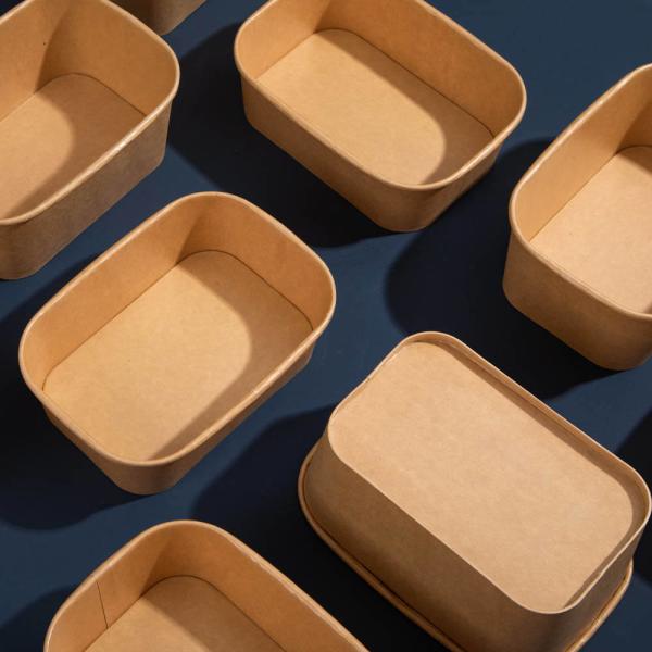 Waterproof disposable biodegradable Kraft Food Grade Paper Customized Printing Square Rectangular bowls with lid