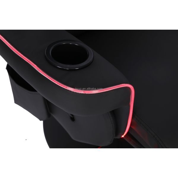 Luxury Black/Blue Racing Style Gaming Sofa with Cup Holder LED Lighting and Footrest