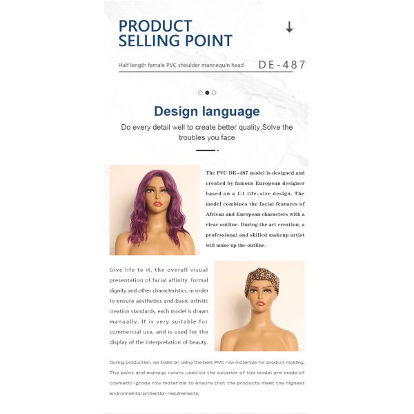 Strong Practicality W36cm Pretty Mannequin Head With Shoulders Human Skin