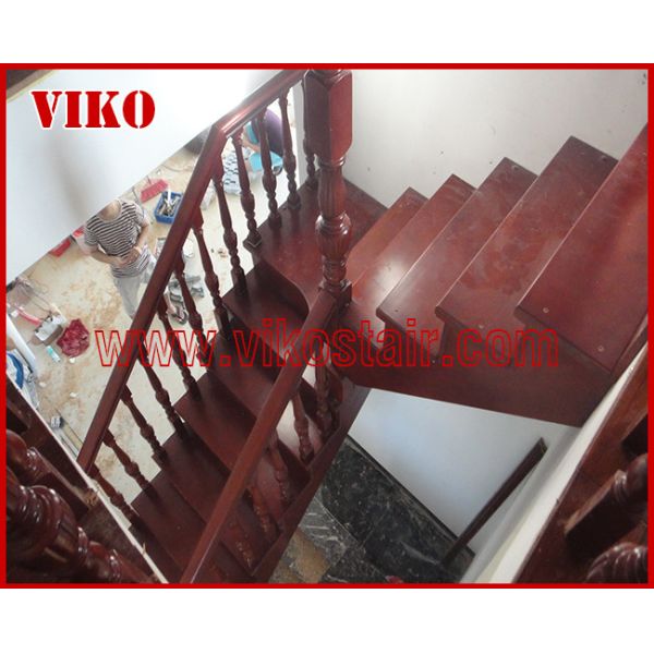 Solid Wood Staircase VK66S Wooden Handrail Tread Beech ,Railing tempered glass, Handrail b eech Stringer,carbon