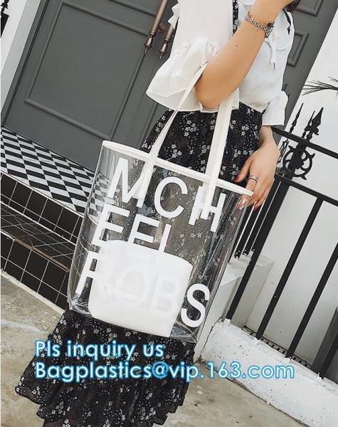 Makeup Bag with Shoulder Strap Pro Round Bag, rope handle clear Transparent tote bag, stadium clear vinyl pvc zipper bag