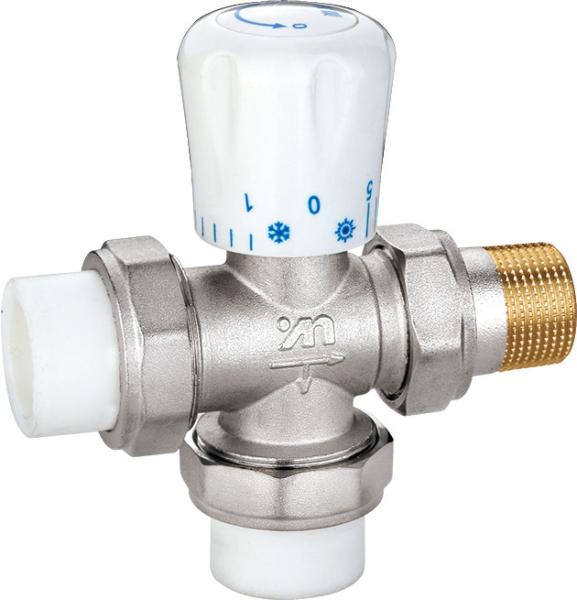 4506 Manually Tuned Three-Way Brass TRV Manifold Valve DN20 DN25 Nickel Plated with PP-R Adapter x Flexible Male Nipple
