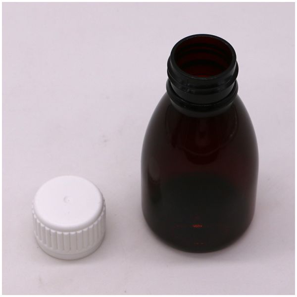 Cores personalizadas 100ml PET Ambar plástico líquido oral de qualidade medicamentosa frasco com tampa de segurança