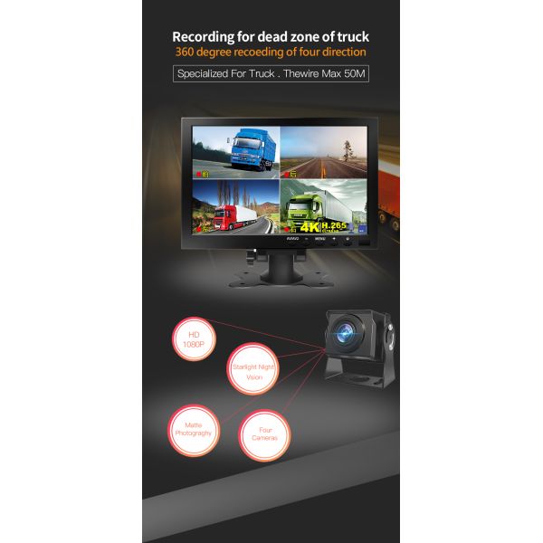 Full HD 1080P 5V 10.1 Inch Truck Dash Cam Four Lens Touch Screen