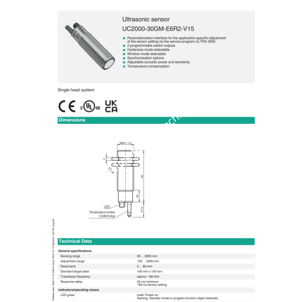 PEPPERL+FUCHS UC2000-30GM-E6R2-V15 Industrial Sensor with Stainless Steel Construction and Universal Motor Type for Power Station Applications