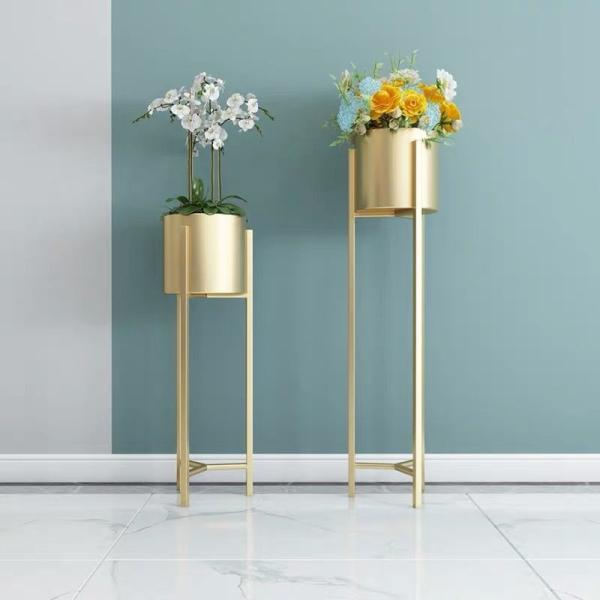 Black and Gold Powder Coated Iron Flower Stands for Modern Home and Garden Decorations