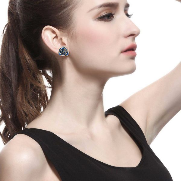 Gold Dipped Rose Earrings Roses Blue Rose Eternal Decoration