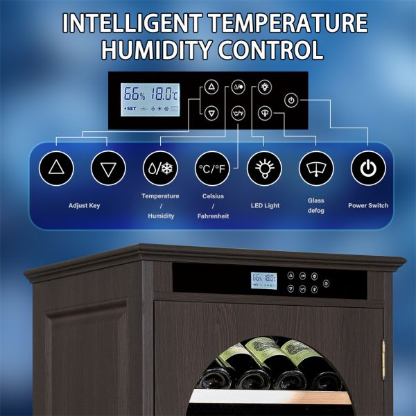 Dark Wood Wine Cooler Cabinet with Smart Touch Control and 36 Bottle Capacity