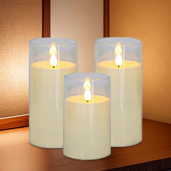 Gmnee 4x8.9 Outdoor Waterproof Flameless Candles with Remote and Timers, LED Candles, Battery Operated Candles, Electric Fake Pillar Candles for Patio, Porch, and Lanterns Decor (Ivory, Plastic)