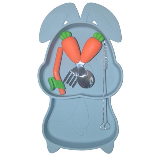 6 Pcs Sets Silicone Baby Feeding Plates Nontoxic Dishes With Cup Bib Plate Bowl Fork Spoon