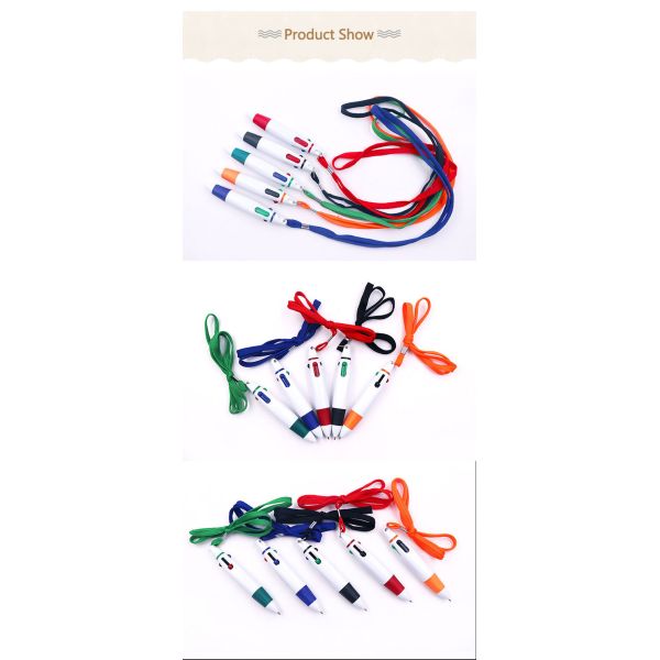 Cuatro colores bolígrafo de 0,7 mm conveniente manual de pluma con cuerda colgante