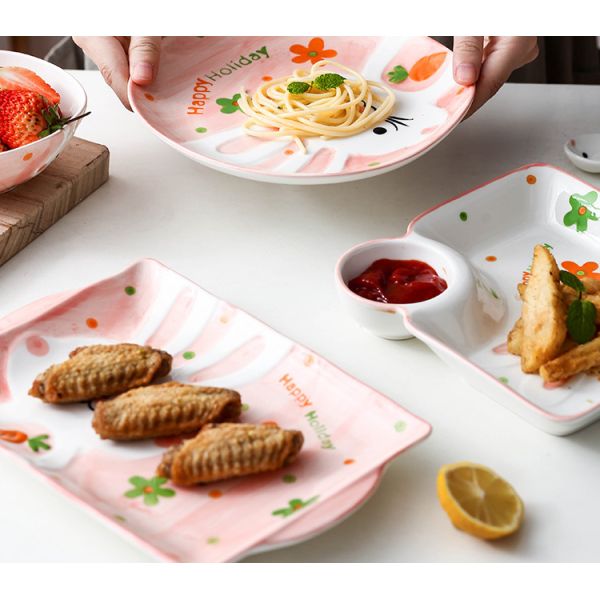 OEM ODM Pink 21pcs Childrens Ceramic Dinner Set Home Hotel Use