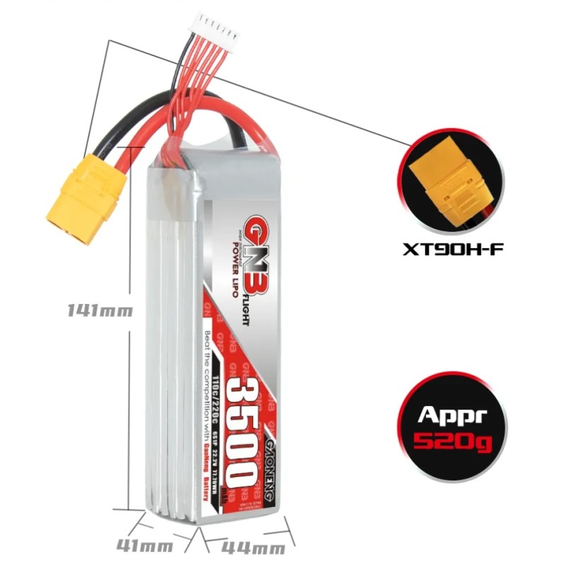 GNB 3000mAh 6S LiPo 22.2V 100C XT60 RC Car Drone Battery High-Performance 3500 5000mAh C-Rating Flight High Discharge C