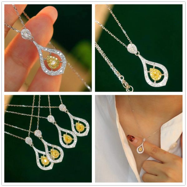 Choker Real Gold Lab Grown Diamond Necklaces Yellow Customization with Yellow Diamond