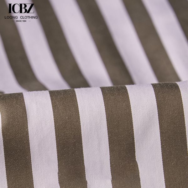 Men's Business Formal Brown Striped Long-Sleeved Shirt with Single Breasted Closure