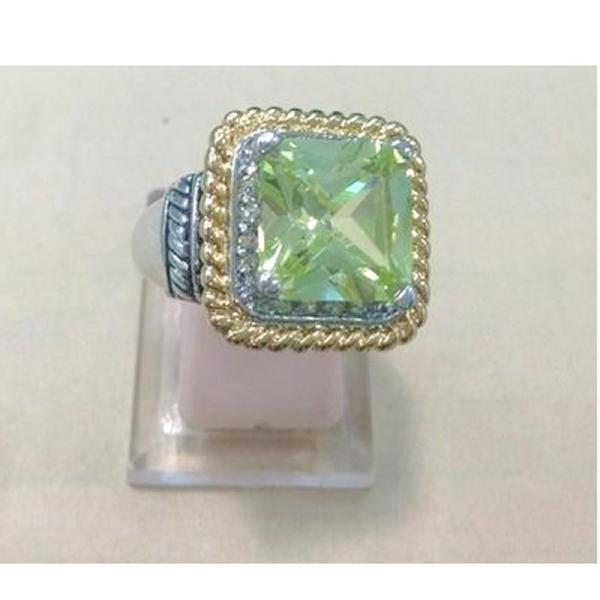 (R-75) New Fashion Jewelry Two Tone Silver Plated Square Citrine Cubic Zircon Ring