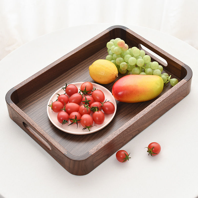 Solid Wood Rectangular Tray Tea Storage Basket for Hotel Household Use Food Organizer and Decorative Serving Tray