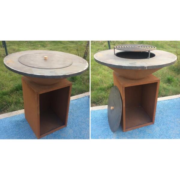 Outdoor Kitchen Cooking Plancha Round Rustic Steel Barbecue Fire Pit Grill