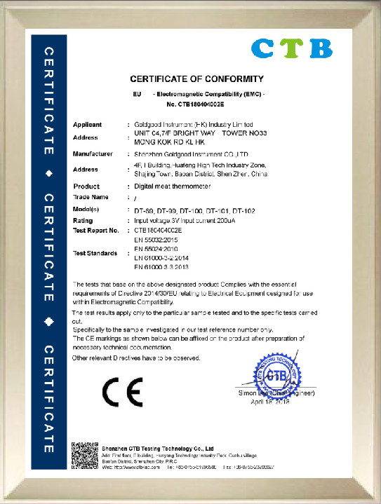 Shenzhen Goldgood Instrument Limited Сертификации