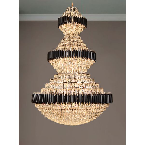 Top luxury Staircase Chandelier Lighting Large Home Decoration Crystal black ceiling light(WH-NC-93)
