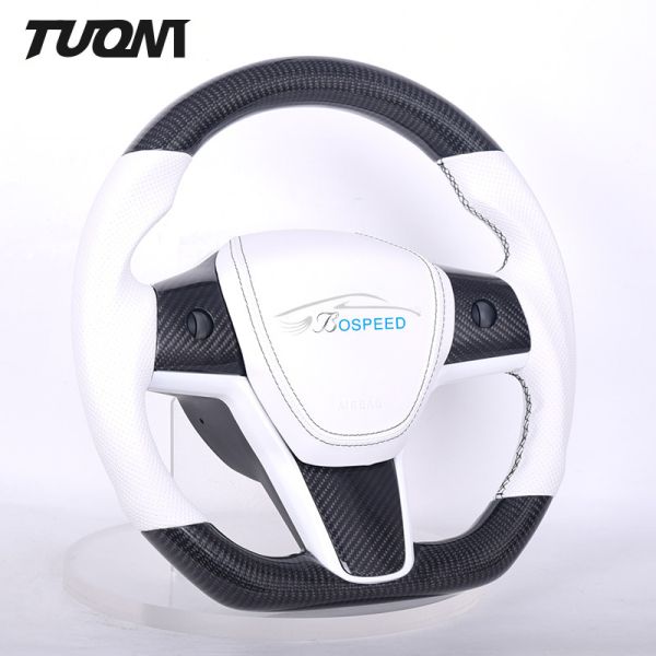 Model 3 Model Y Tesla Carbon Fiber Steering Wheels White Leather