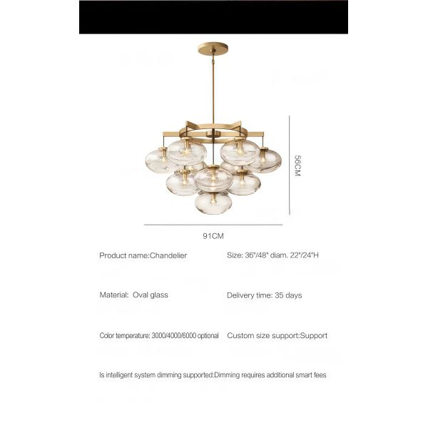 JYLIGHTING Modern Contemporary Bubble Glass Pendant Chandelier, Brushed Brass Circular Frame Hanging Lamp for Hotel Lobby & High-End Restaurant
