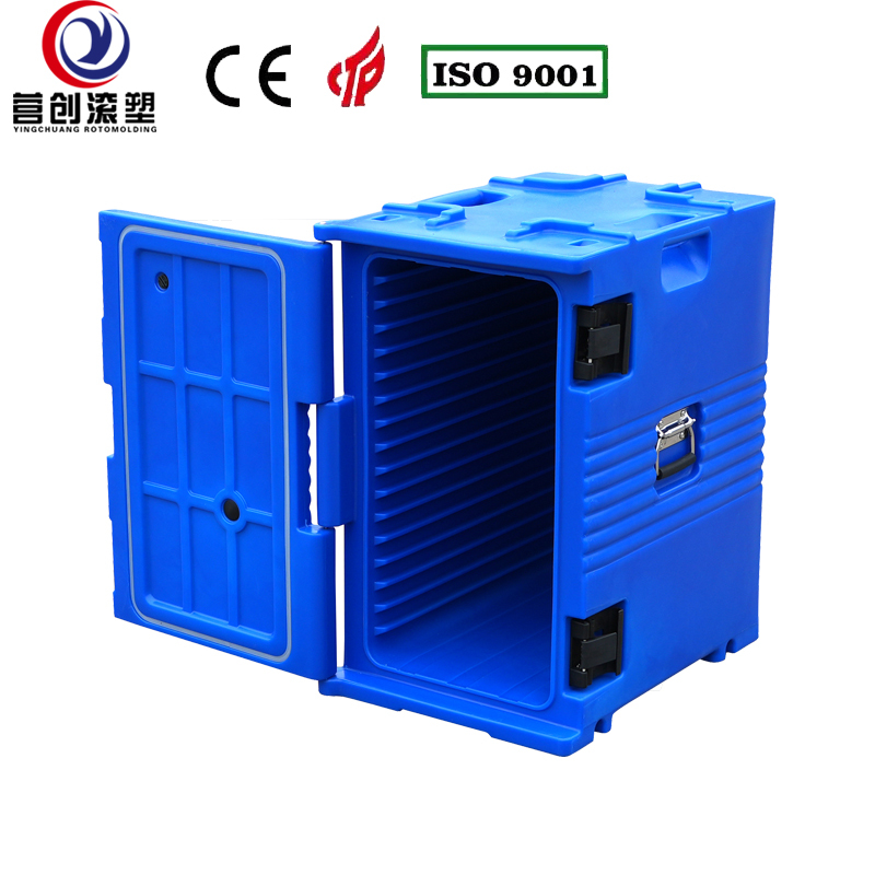 YINGCHUANG ROTOMOLDING OEM 120L Blue Rotomolded Insulated Box With Small Casters, Thick PU Foam Hot & Cold GN Pan Food Transport Cabinet For Central Kitchen Catering Canteen