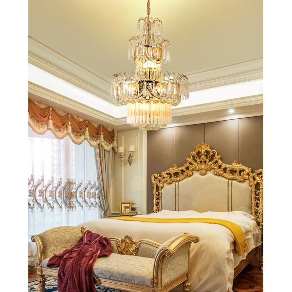 Modern Chandeliers Lights Transparent Crystal Gold Metal Chandelier Light Pendant Lighting