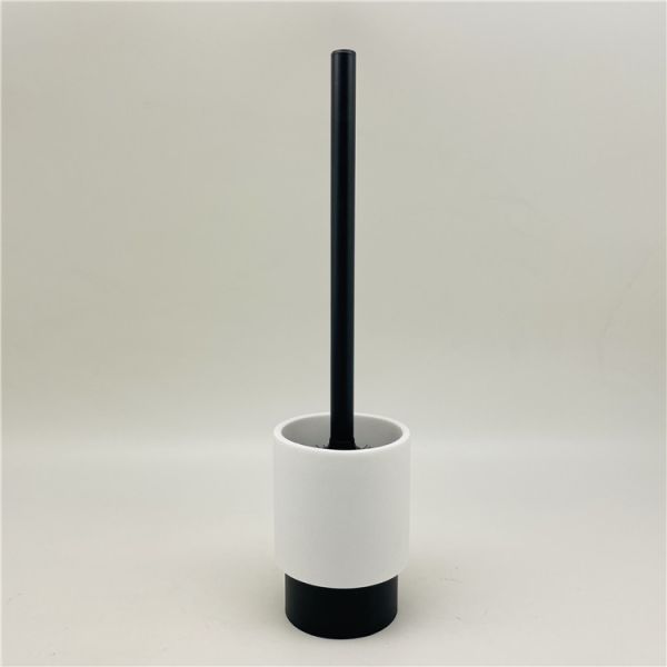 White Sand Stone Polyresin Bathroom Accessories Set Round Tumbler Holder With Black Metal