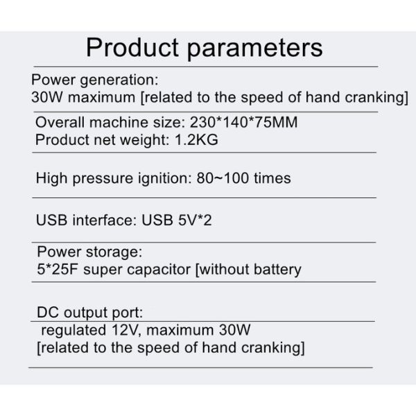Hand Crank Generator Mobile Phone Charger Outdoor Camping Emergency Power Supply 5V 12V 24V 30W
