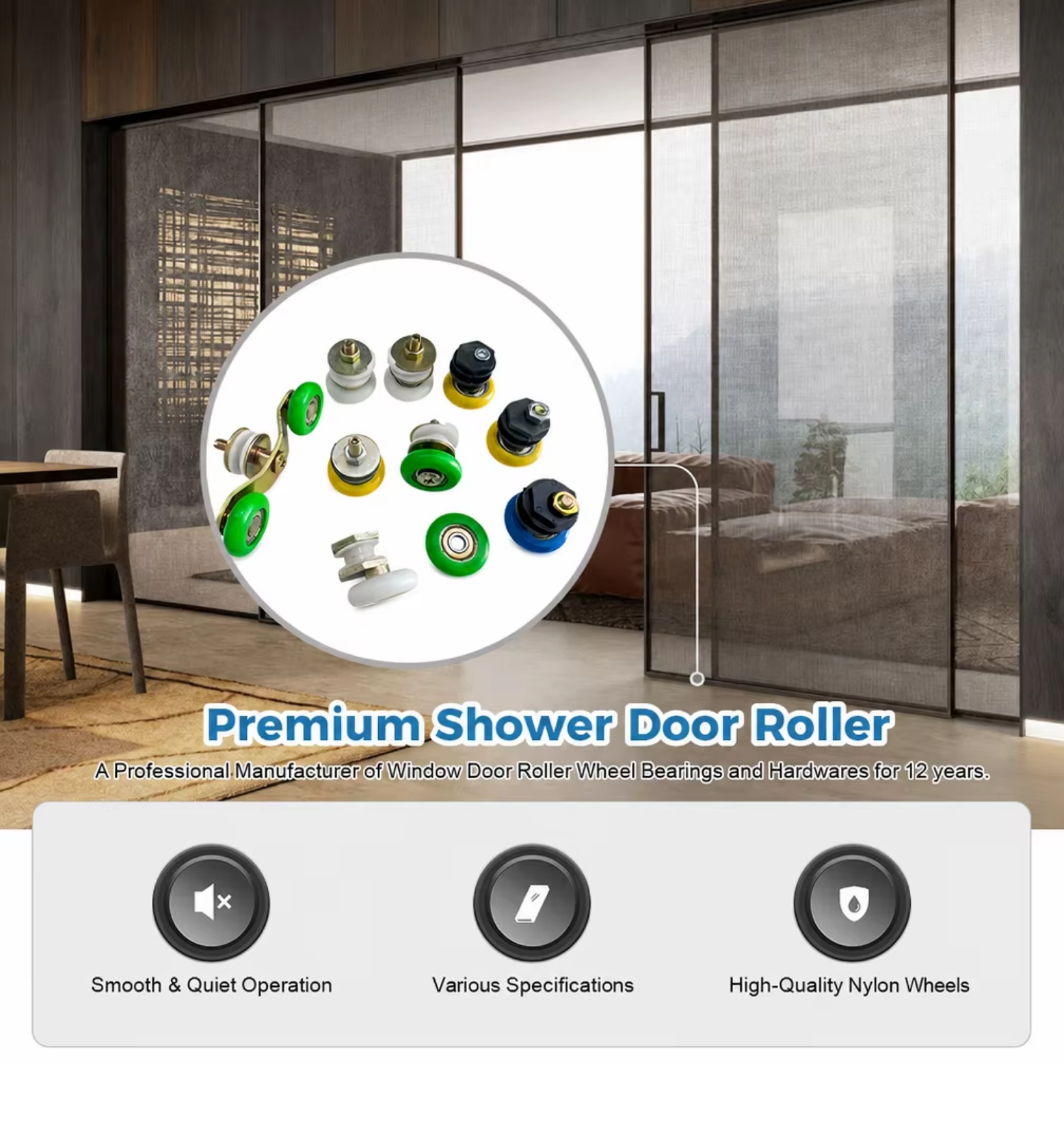 Nylon Wheels Eccentric Shaft Tandem Pulley Shower Door Roller for Sliding Door Roller Replacement